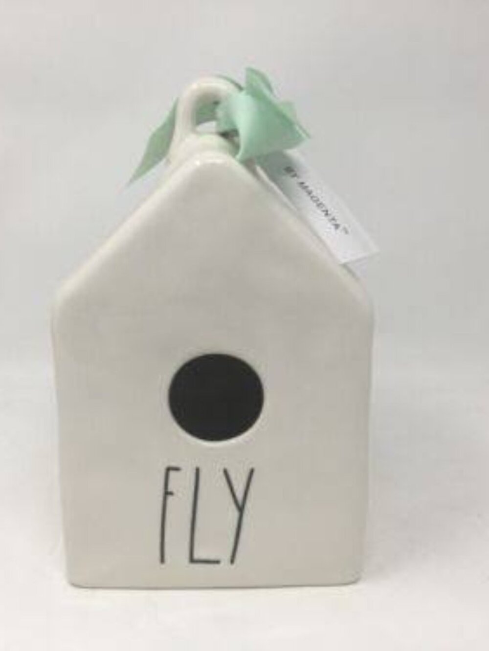 Ceramic White 'FLY' Decorative Birdhouse with Mint Ribbon